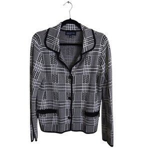 Jones New York Collection Black White Plaid Cotton Blend Sweater Blazer Size L
